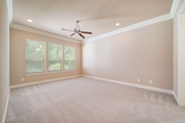 1702 Terra Alta, San Antonio, TX 78209 - spare room featuring crown molding, light carpet, ceiling fan, and recessed lighting
