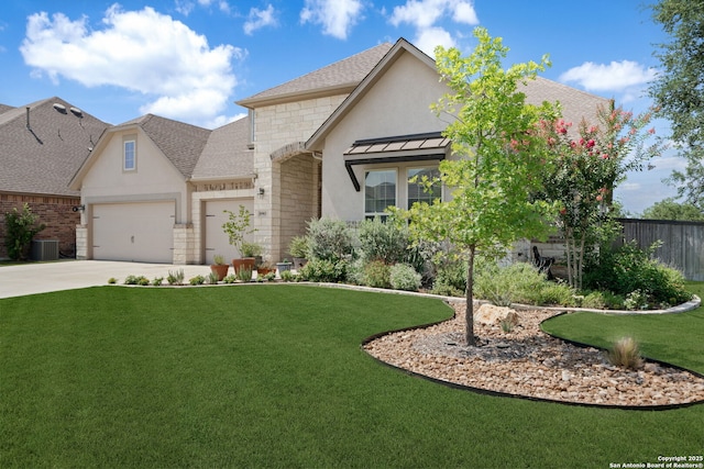 8903 Gate Pass, Boerne, TX 78015 - french country home with stone siding, an attached garage, concrete driveway, and stucco siding