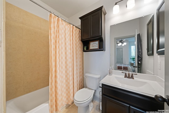 8903 Gate Pass, Boerne, TX 78015 - bathroom with vanity, shower / bath combination with curtain, and a ceiling fan