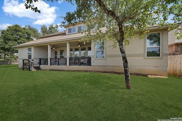 8903 Gate Pass, Boerne, TX 78015 - back of house with a ceiling fan, stucco siding, and a shingled roof