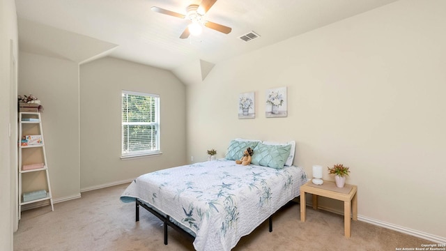 24514 Bliss Cyn, San Antonio, TX 78260 - bedroom featuring carpet flooring, vaulted ceiling, and ceiling fan