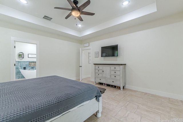 114 Mokukua Ln, Bastrop, TX 78602 - bedroom featuring recessed lighting, a raised ceiling, and a ceiling fan