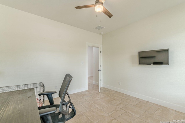 114 Mokukua Ln, Bastrop, TX 78602 - office area with a ceiling fan and baseboards
