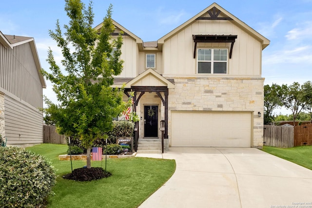27306 Pollock, San Antonio, TX 78260 - craftsman-style home with board and batten siding, stone siding, a garage, and driveway