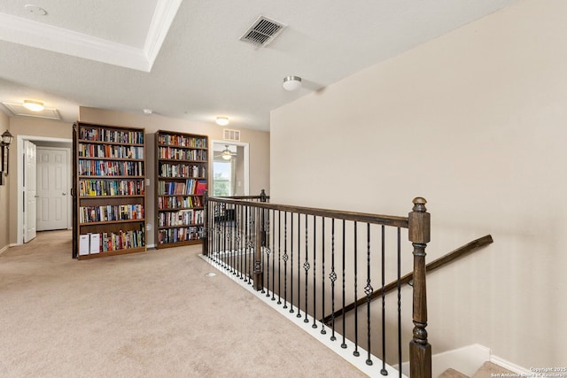 27306 Pollock, San Antonio, TX 78260 - hallway with carpet flooring, an upstairs landing, and crown molding