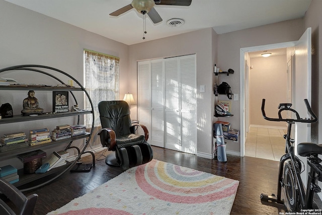 402 Hermine Blvd, San Antonio, TX 78212 - living area featuring a ceiling fan and wood finished floors