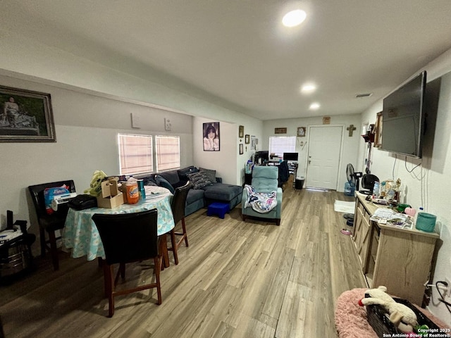 3527 S Laredo, San Antonio, TX 78207 - living room featuring light wood-style flooring and recessed lighting