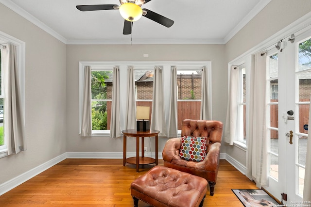 138 E Lullwood Ave, San Antonio, TX 78212 - living area with plenty of natural light, light wood-style flooring, ceiling fan, and crown molding