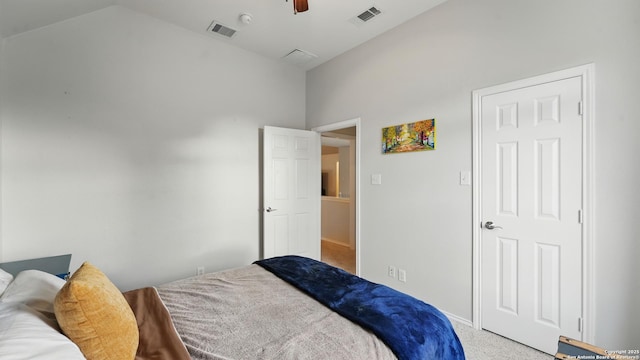 1739 Oak Gln, New Braunfels, TX 78132 - bedroom with light colored carpet, vaulted ceiling, and a ceiling fan
