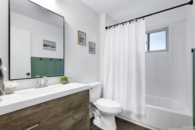 2116 Turkey Ledge, San Antonio, TX 78232 - bathroom featuring vanity, shower / tub combo with curtain, and tile patterned floors
