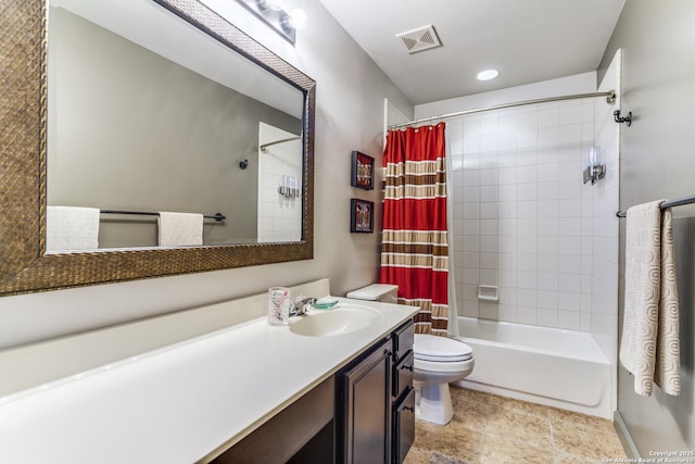 108 Brown Hawk, Boerne, TX 78006 - bathroom featuring vanity, shower / tub combo with curtain, and recessed lighting