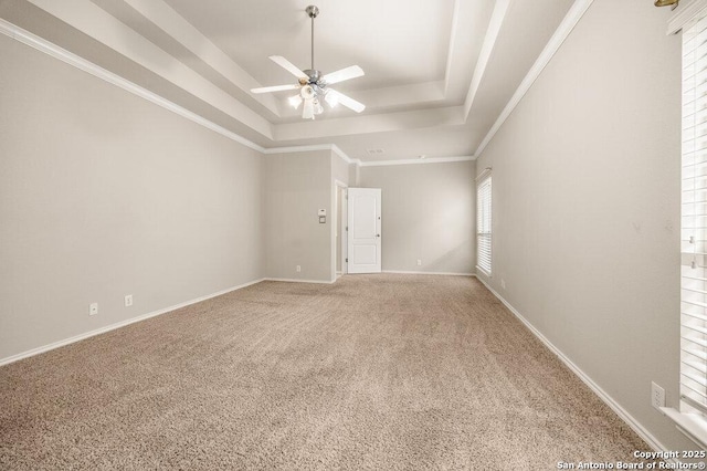 24831 Cloudy Crk, San Antonio, TX 78255 - unfurnished room with a tray ceiling, ceiling fan, and carpet floors