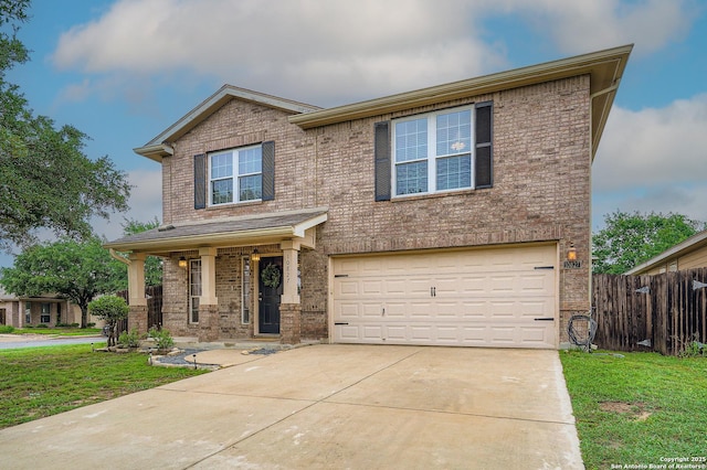 10827 Arabian Gate, San Antonio, TX 78254 - view of front facade featuring an attached garage, brick siding, and concrete driveway