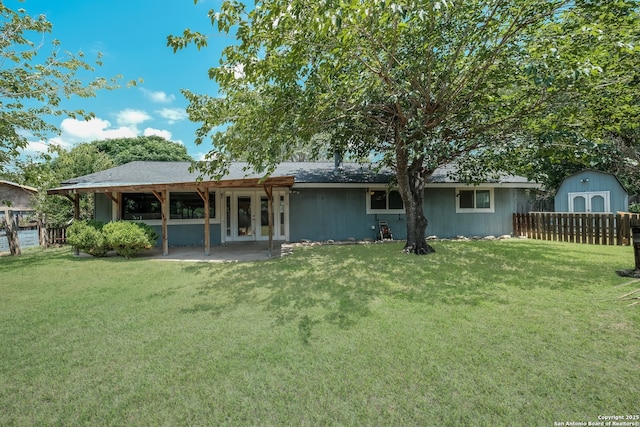 6914 Glen Gate, San Antonio, TX 78239 - back of house with a storage shed, a patio, and french doors