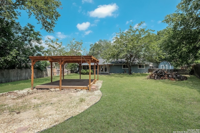 6914 Glen Gate, San Antonio, TX 78239 - fenced backyard with a storage shed and a wooden deck
