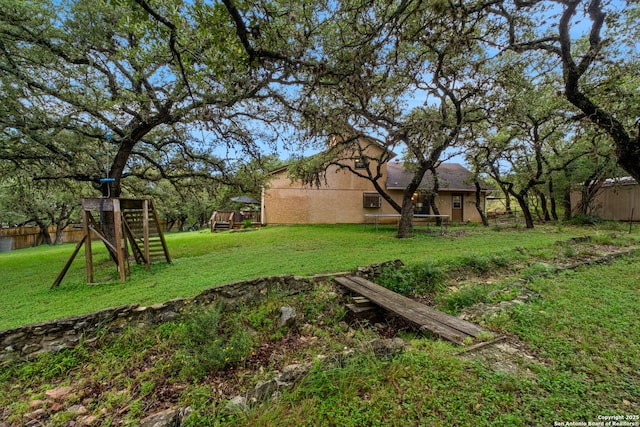 30650 Wildcat Dr, Bulverde, TX 78163 - view of yard featuring a wooden deck