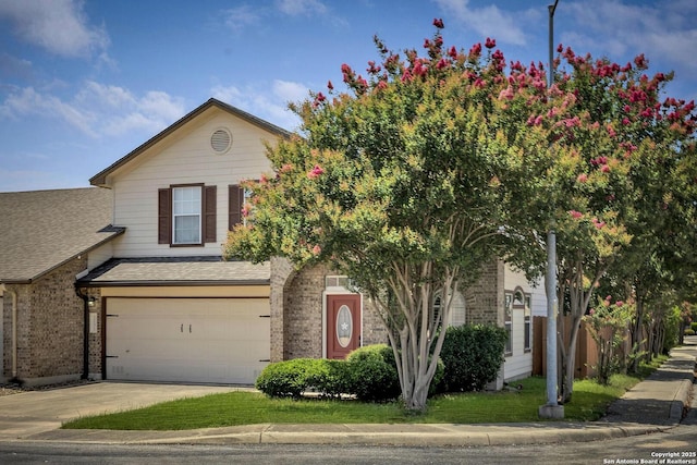 7731 Wexford Rdg, San Antonio, TX 78240 - view of front of house featuring brick siding, concrete driveway, a garage, and a shingled roof