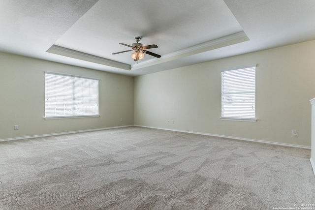 27338 Wrought Iron, San Antonio, TX 78260 - unfurnished room featuring a raised ceiling, carpet flooring, ceiling fan, and ornamental molding