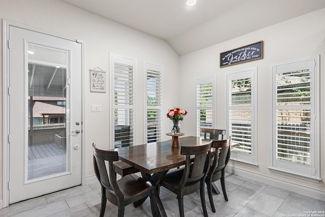 130 Boulder Crk, Boerne, TX 78006 - dining room featuring lofted ceiling and light tile patterned floors