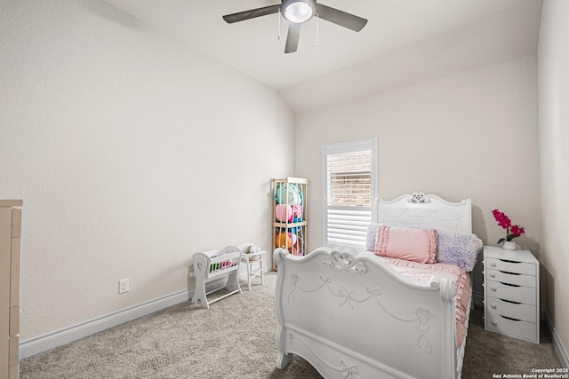 130 Boulder Crk, Boerne, TX 78006 - carpeted bedroom with lofted ceiling and a ceiling fan