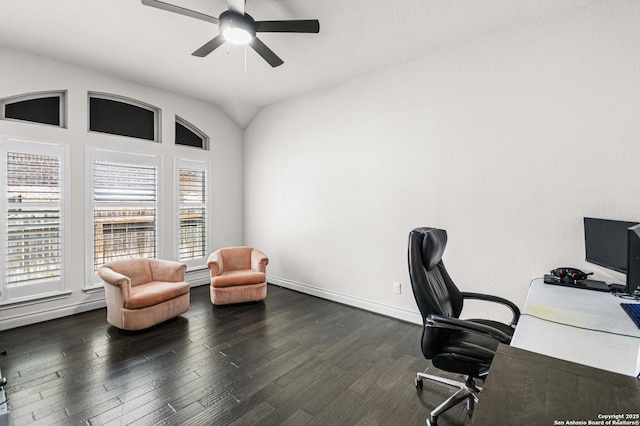 130 Boulder Crk, Boerne, TX 78006 - office area featuring dark wood-type flooring, ceiling fan, and a baseboard radiator