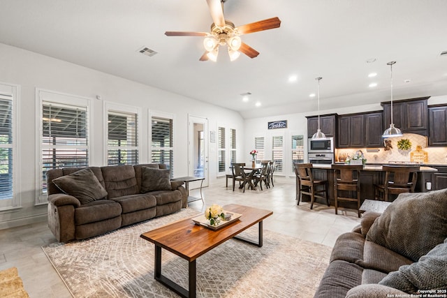 130 Boulder Crk, Boerne, TX 78006 - living room featuring a ceiling fan, recessed lighting, and light tile patterned flooring