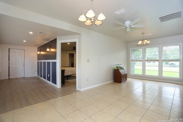 621 Hackberry, Seguin, TX 78155 - empty room with a chandelier, a ceiling fan, light tile patterned floors, and recessed lighting