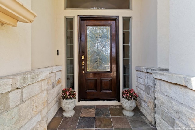 1407 Canyon Edge, San Antonio, TX 78248 - doorway to property with stone siding and stucco siding