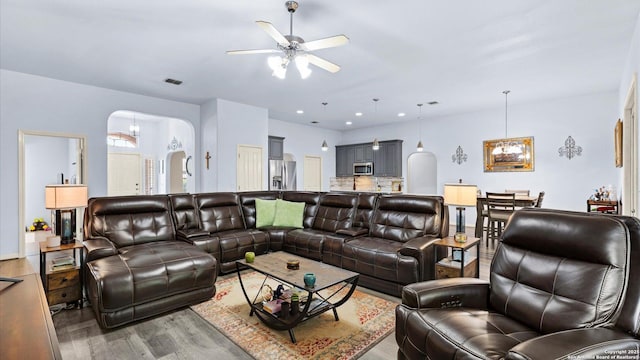 1238 Sugar Land, New Braunfels, TX 78130 - living area featuring wood finished floors and a ceiling fan