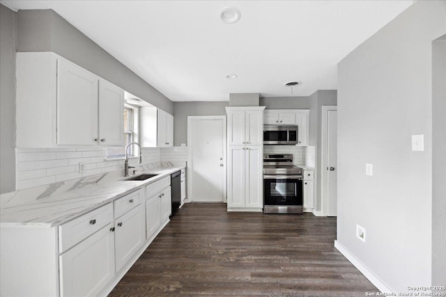 910 Mount Kisco, San Antonio, TX 78213 - kitchen featuring appliances with stainless steel finishes, dark wood finished floors, tasteful backsplash, white cabinetry, and recessed lighting