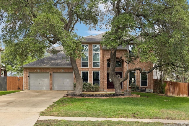 4130 Luckenbach, San Antonio, TX 78251 - traditional home featuring a garage, concrete driveway, brick siding, and roof with shingles