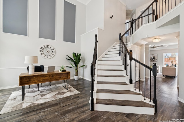 4130 Luckenbach, San Antonio, TX 78251 - stairs with wood finished floors and a towering ceiling
