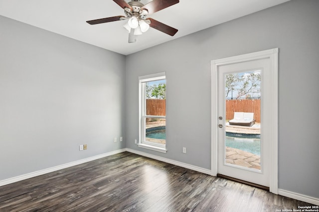 4130 Luckenbach, San Antonio, TX 78251 - unfurnished room featuring healthy amount of natural light, wood finished floors, and a ceiling fan