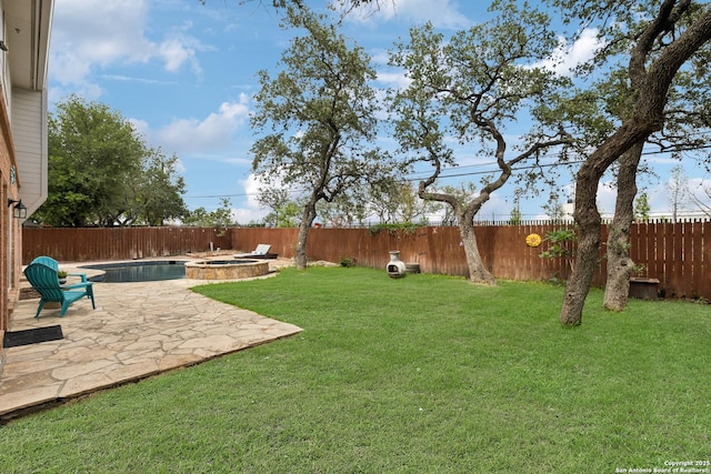 4130 Luckenbach, San Antonio, TX 78251 - fenced backyard featuring a patio area and a pool with connected hot tub