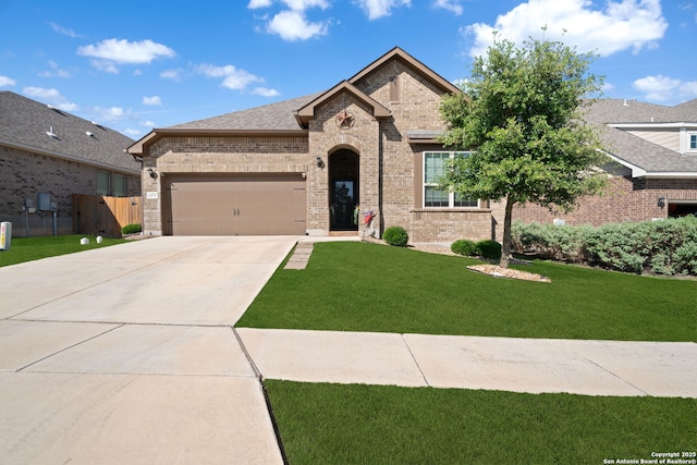 1573 Las Fontanasa, New Braunfels, TX 78132 - french provincial home featuring brick siding, a garage, and driveway