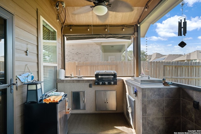 1573 Las Fontanasa, New Braunfels, TX 78132 - view of patio featuring exterior kitchen and a ceiling fan