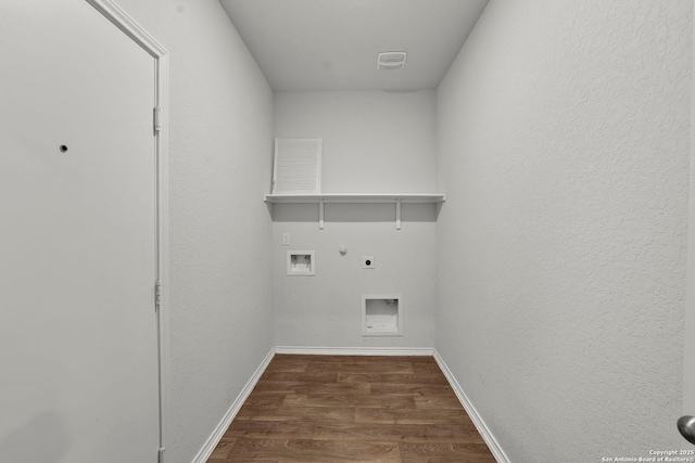 14034 Breccia, San Antonio, TX 78253 - laundry area featuring hookup for an electric dryer, dark wood-type flooring, hookup for a gas dryer, and washer hookup