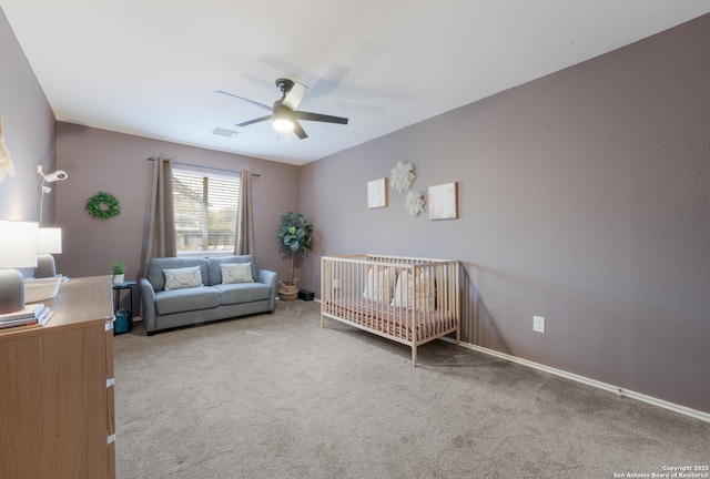 21731 Cliff Vw, San Antonio, TX 78259 - bedroom with carpet floors, a nursery area, a ceiling fan, and an office area
