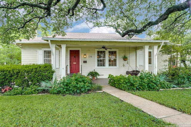 158 Laurel Hts, San Antonio, TX 78212 - view of front of house featuring ceiling fan, a front lawn, and covered porch
