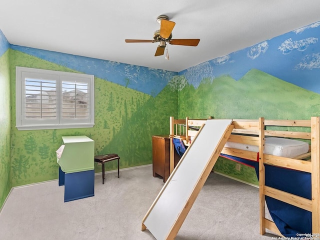 16018 Alsace, San Antonio, TX 78232 - carpeted bedroom featuring a ceiling fan and wallpapered walls