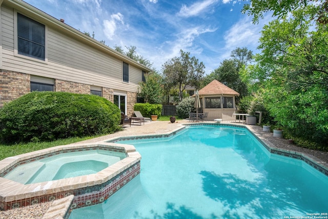 16018 Alsace, San Antonio, TX 78232 - view of swimming pool featuring a gazebo, a patio area, and a pool with connected hot tub
