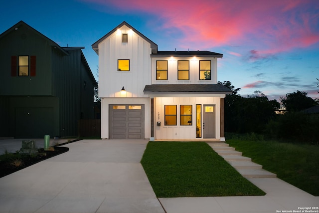 1939 W French Pl, San Antonio, TX 78201 - modern farmhouse with a front yard, board and batten siding, driveway, and an attached garage