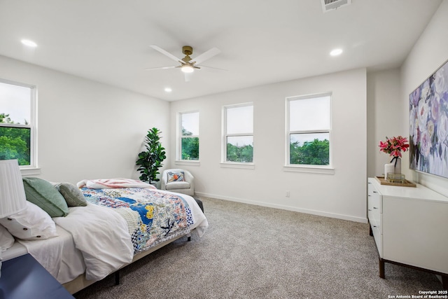 1939 W French Pl, San Antonio, TX 78201 - bedroom with multiple windows, recessed lighting, light colored carpet, and ceiling fan
