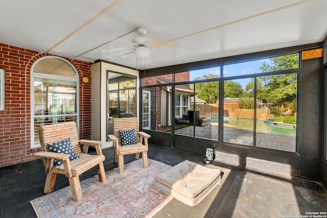 19502 Encino Bow, San Antonio, TX 78259 - sunroom / solarium featuring a ceiling fan and healthy amount of natural light