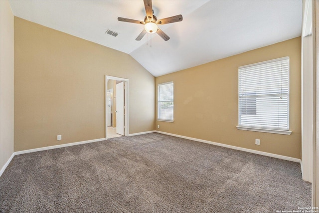 7738 Brisbane Bnd, Converse, TX 78109 - empty room featuring ceiling fan, lofted ceiling, and carpet