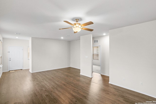 759 Crested Iris, New Braunfels, TX 78130 - empty room with ceiling fan, recessed lighting, and dark wood-style flooring