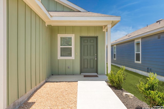 759 Crested Iris, New Braunfels, TX 78130 - doorway to property featuring board and batten siding