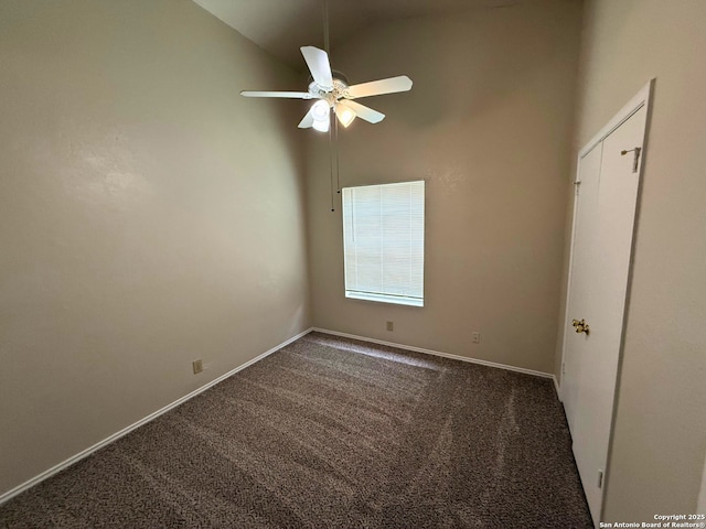 1606 Kingsbridge, San Antonio, TX 78253 - unfurnished bedroom featuring carpet, high vaulted ceiling, and ceiling fan