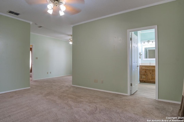 201 Cibolo Xing, Boerne, TX 78006 - unfurnished room with ceiling fan, crown molding, and light colored carpet