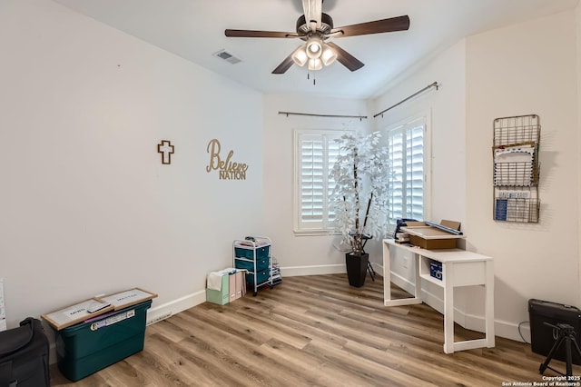 342 Candelaria, Helotes, TX 78023 - misc room with ceiling fan and light wood finished floors